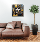 Musicians and instruments art on canvas.